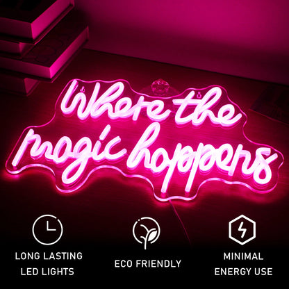 Onde a Magia Acontece Letreiro de LED 5V USB - Econômico