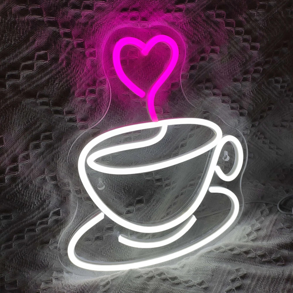 Coffee Cup Heart 5V USB LED Neon Sign - Budget Friendly