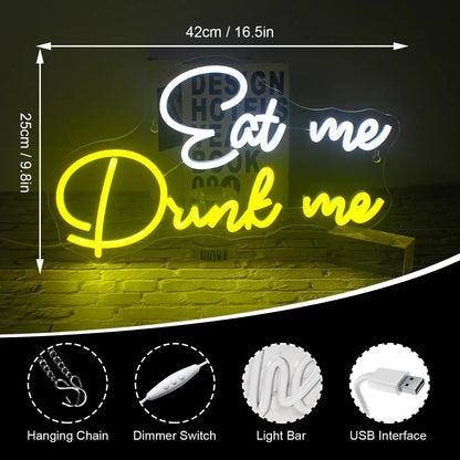 Eat Me Drink Me 5V USB LED Neon Sign - Budget Friendly