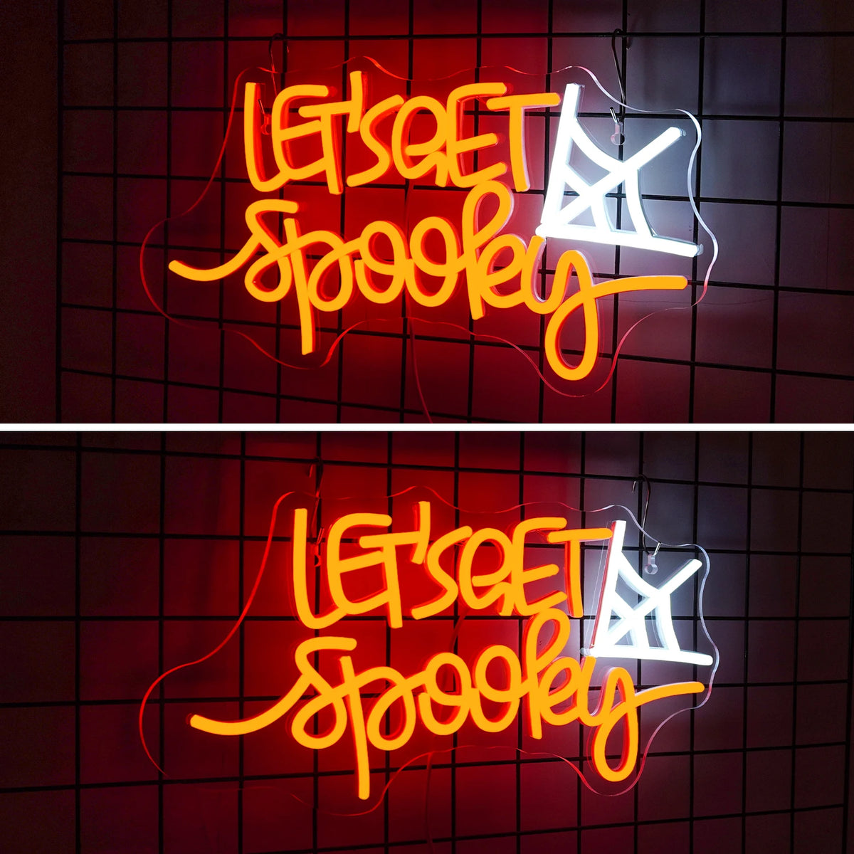 LET'S GET Spooky – Teia de aranha – letreiro de néon LED (5 V USB)