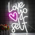 A imagem exibe uma vibrante placa de LED neon com as palavras "Ame-se" iluminadas em uma fonte estilosa.