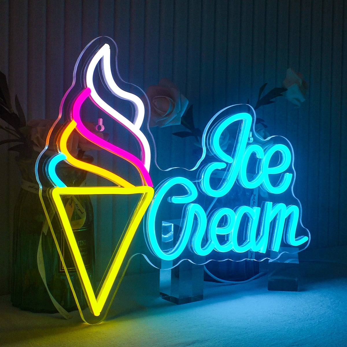 Ice Cream – Cone de gelado na lateral – reclame luminoso em néon LED (5 V USB)