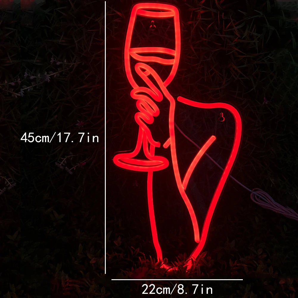 Taça de Vinho Feminina 5V USB Letreiro de LED - Econômico