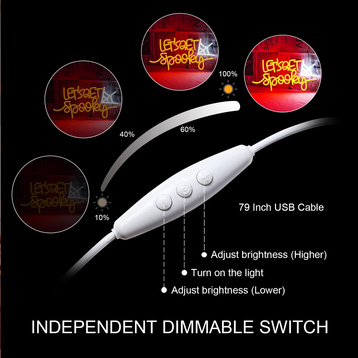 LET'S GET Spooky – Teia de aranha – letreiro de néon LED (5 V USB)