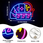 777 – Cartas, naipes e roleta – letreiro de néon LED (5 V USB)