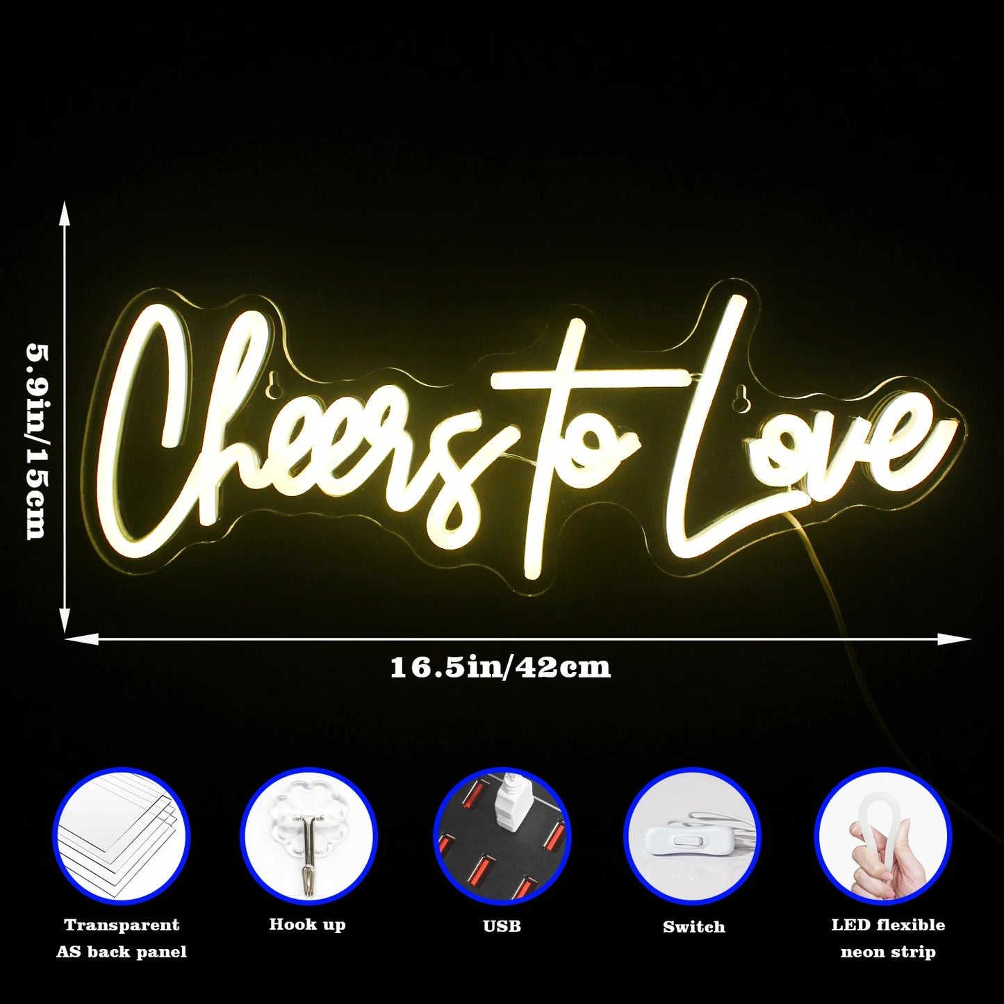 Cheers to Love 5V USB Letreiro de LED - Econômico
