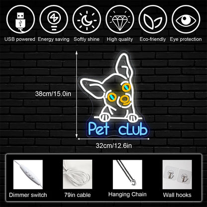 Letreiro de LED USB 5V - Pet Club - Econômico