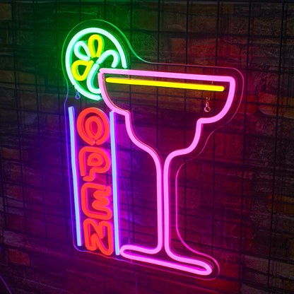 Cocktails Open 5V USB LED Neon Sign - Budget Friendly