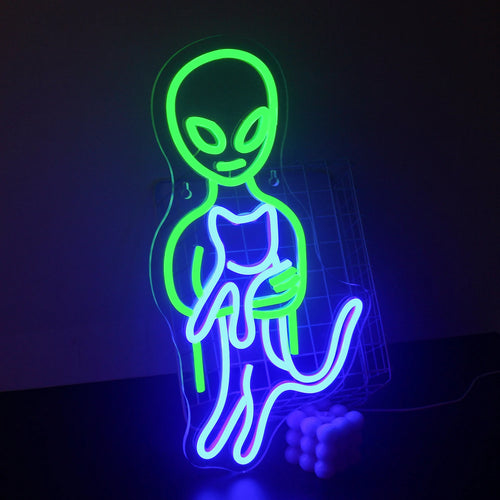 Extraterrestre verde – letreiro de néon LED (5 V USB)