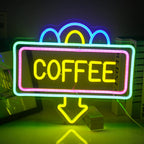 COFFEE – Moldura retangular e seta para baixo – reclame luminoso em néon LED (5 V USB)
