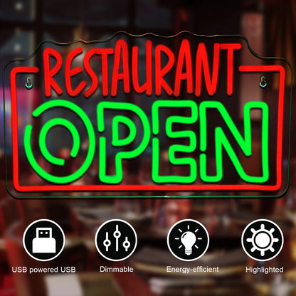 Letreiro de LED "RESTAURANTE ABERTO" 5V USB - Econômico