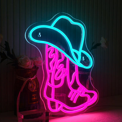 Cowboy Boot and Hat 5V USB LED Neon Sign - Budget Friendly