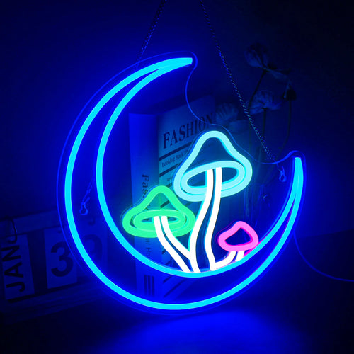 Lua e cogumelo – letreiro de néon LED (5 V USB)