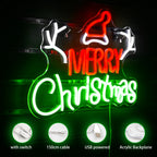 MERRY Christmas – Gorro de Pai Natal e hastes – letreiro de néon LED (5 V USB)