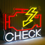 CHECK – Símbolo de avaria do motor e raio – letreiro de néon LED (5 V USB)