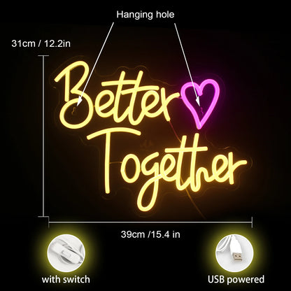 Coração "Better Together" 5V USB Letreiro de LED - Econômico