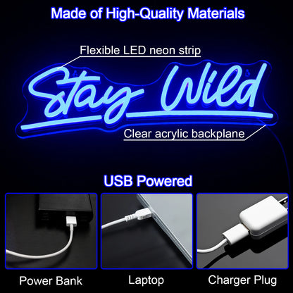 Letreiro de LED "Stay Wild" 5V USB - Econômico