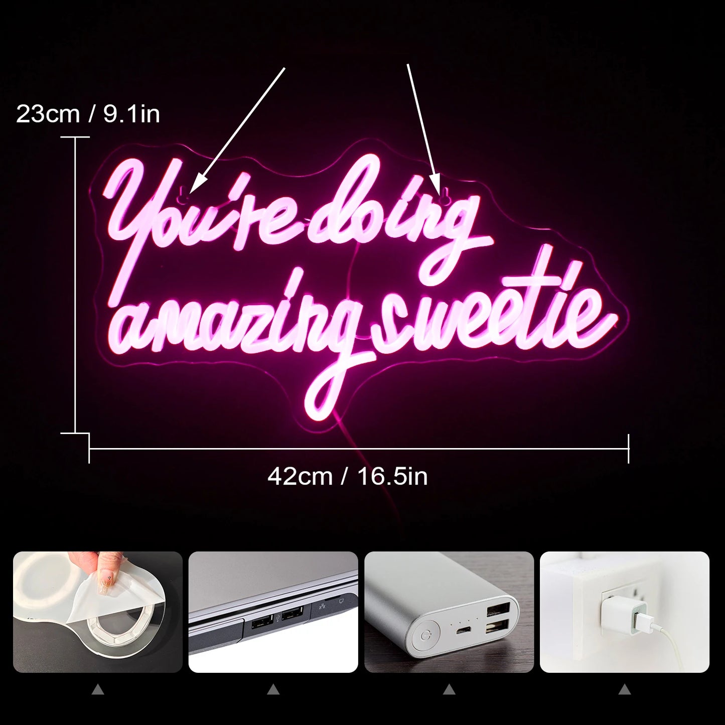 You're Doing Amazing Sweetie 5V USB LED Neon Sign - Budget Friendly