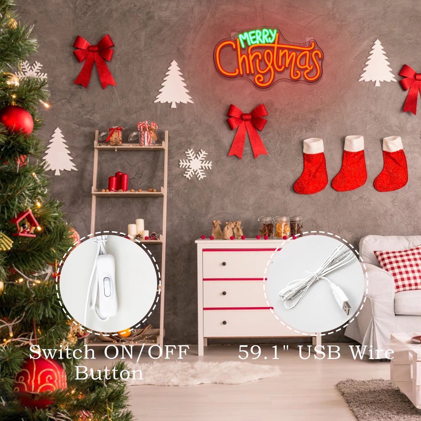 Placa de LED "Feliz Natal" 5V USB - Econômica