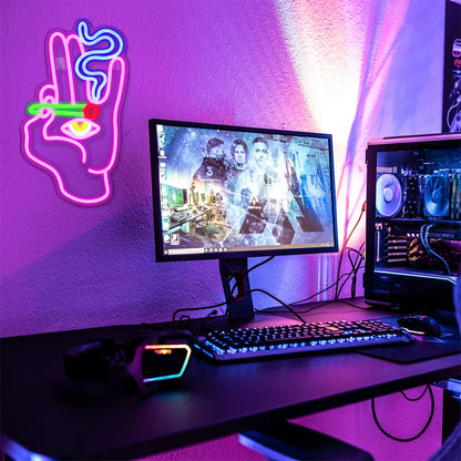 Mão Fumando Olho Letreiro de LED USB 5V - Econômico