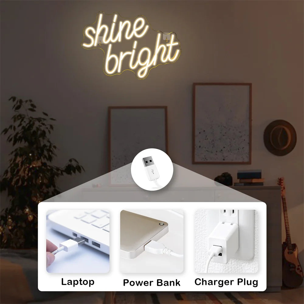 Letreiro de LED Brilhe Intensamente 5V USB - Econômico