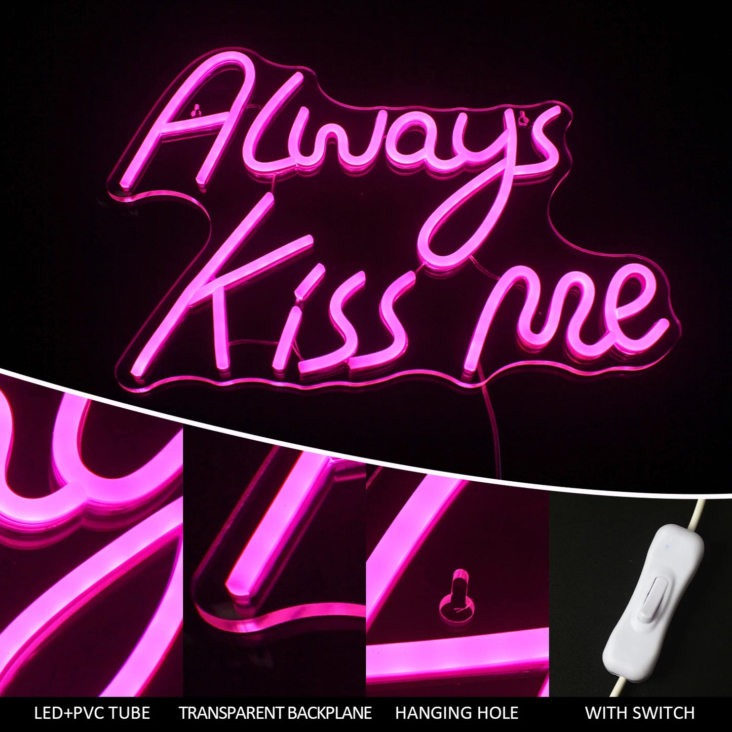 Sempre Me Beije Letreiro de LED Rosa 5V USB - Econômico