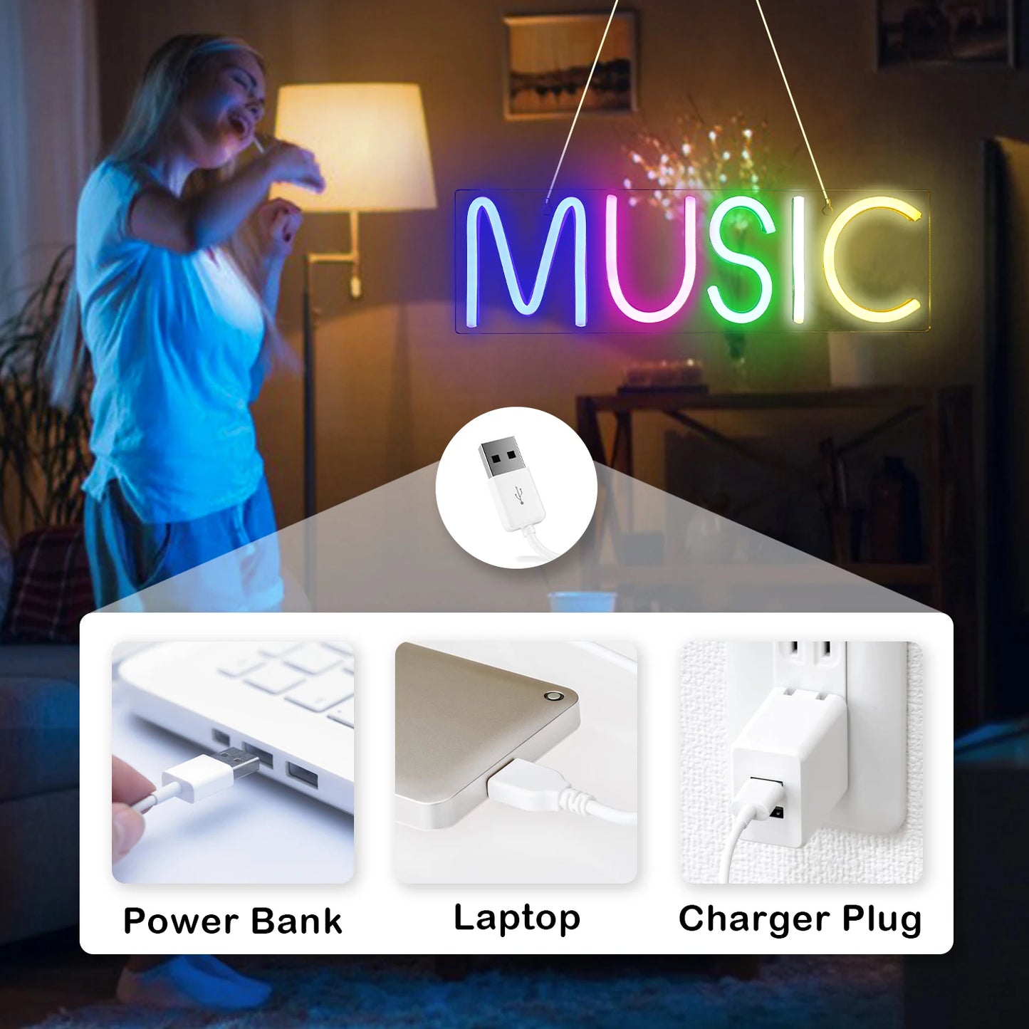 Letreiro de LED Musical USB 5V - Econômico