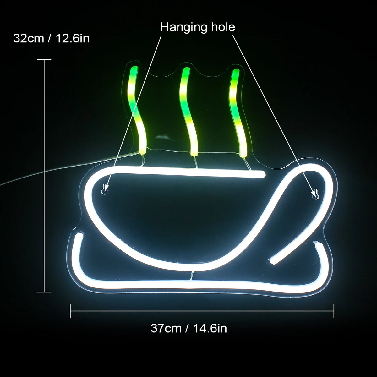 Motivo de café colorido – reclame luminoso em néon LED (5 V USB)