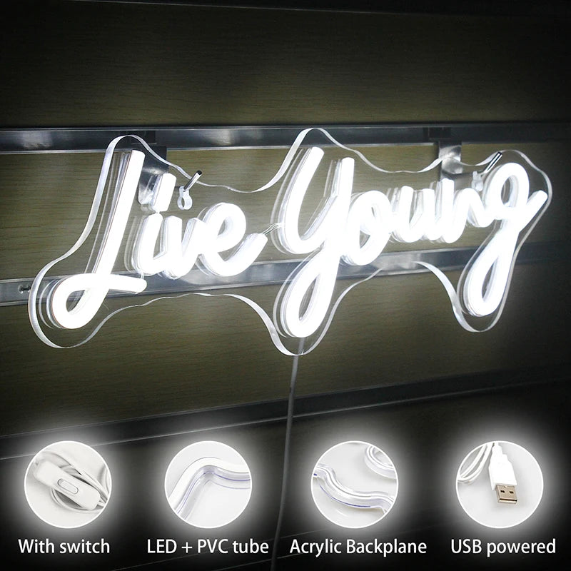 Live Young – letreiro de néon LED (5 V USB)