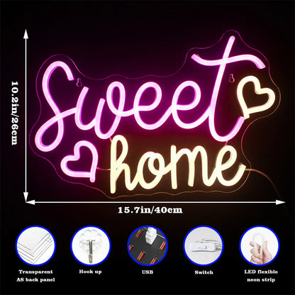 Letreiro de LED "Lar Doce Lar" 5V USB - Econômico