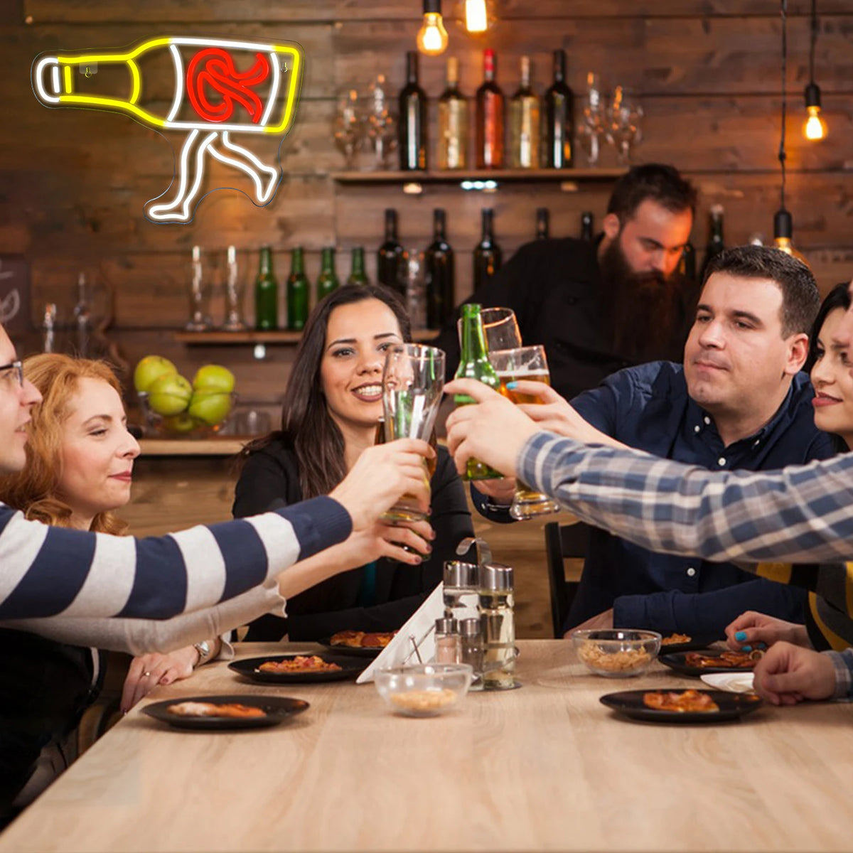 Garrafa de cerveja a caminhar – reclame luminoso em néon LED (5 V USB)