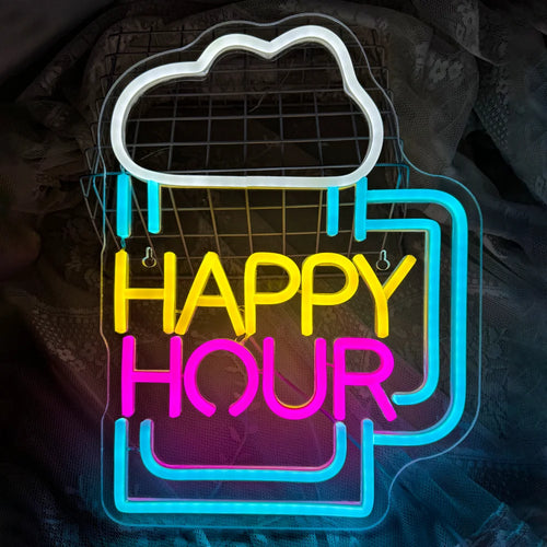A imagem apresenta um letreiro de LED neon vibrante no formato de uma taça de vinho.