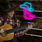 Bota e chapéu de cowboy – letreiro de néon LED (5 V USB)