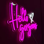 Hello Gorgeous – Coração – reclame luminoso em néon LED (5 V USB)