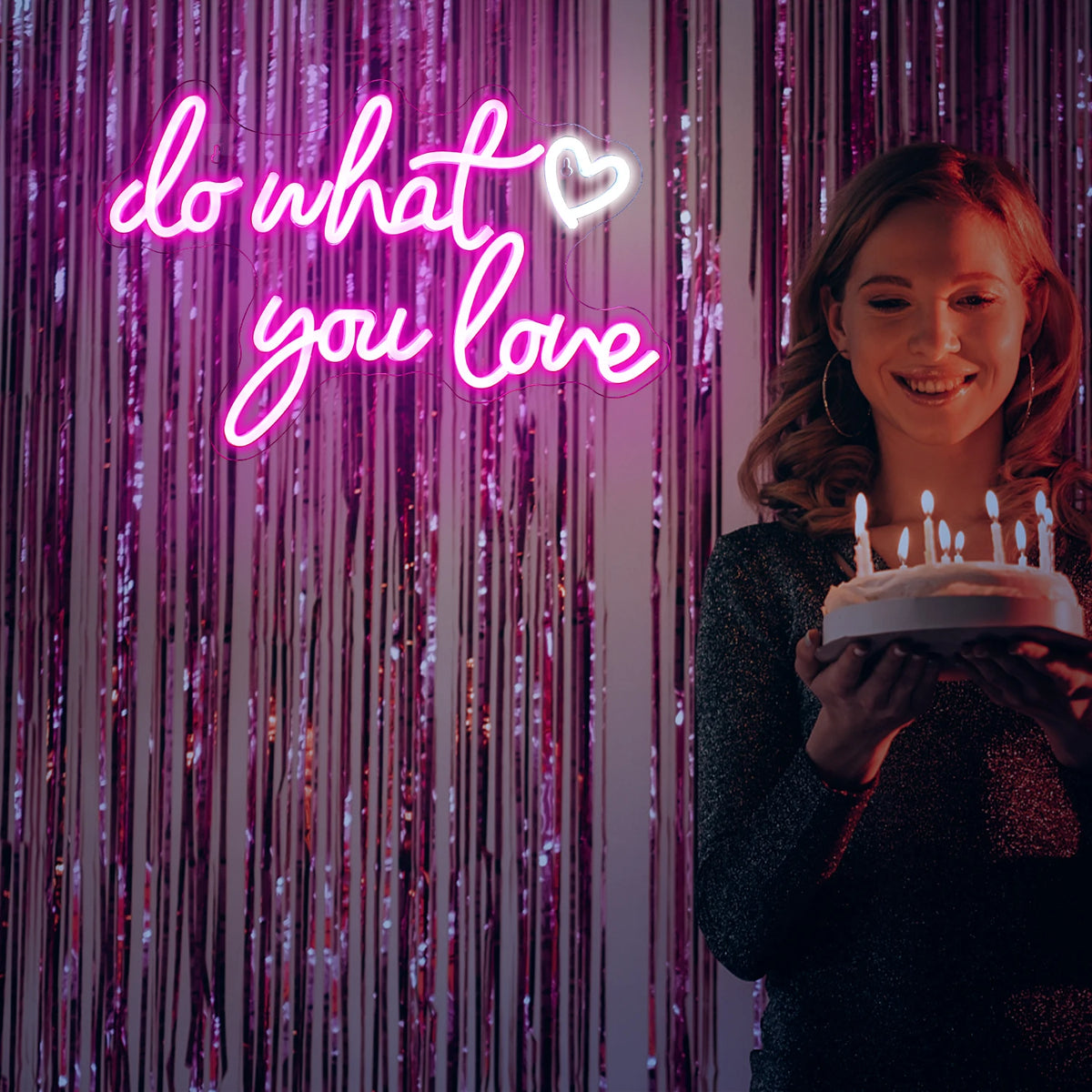 do what you love – Coração – letreiro de néon LED (5 V USB)