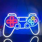 Uma vibrante placa de LED neon com a palavra "Gamer" em letras maiúsculas e em negrito.