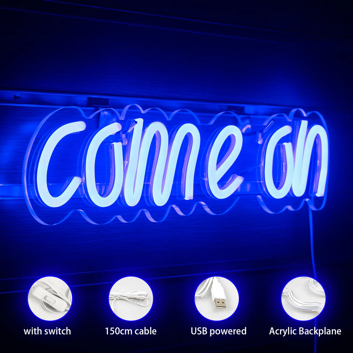 Come On – letreiro de néon LED (5 V USB)