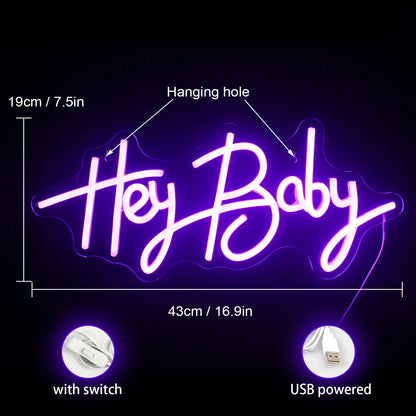 Hey Baby Letreiro de LED 5V USB - Econômico