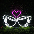Brinde com chávenas de café e coração – reclame luminoso em néon LED (5 V USB)