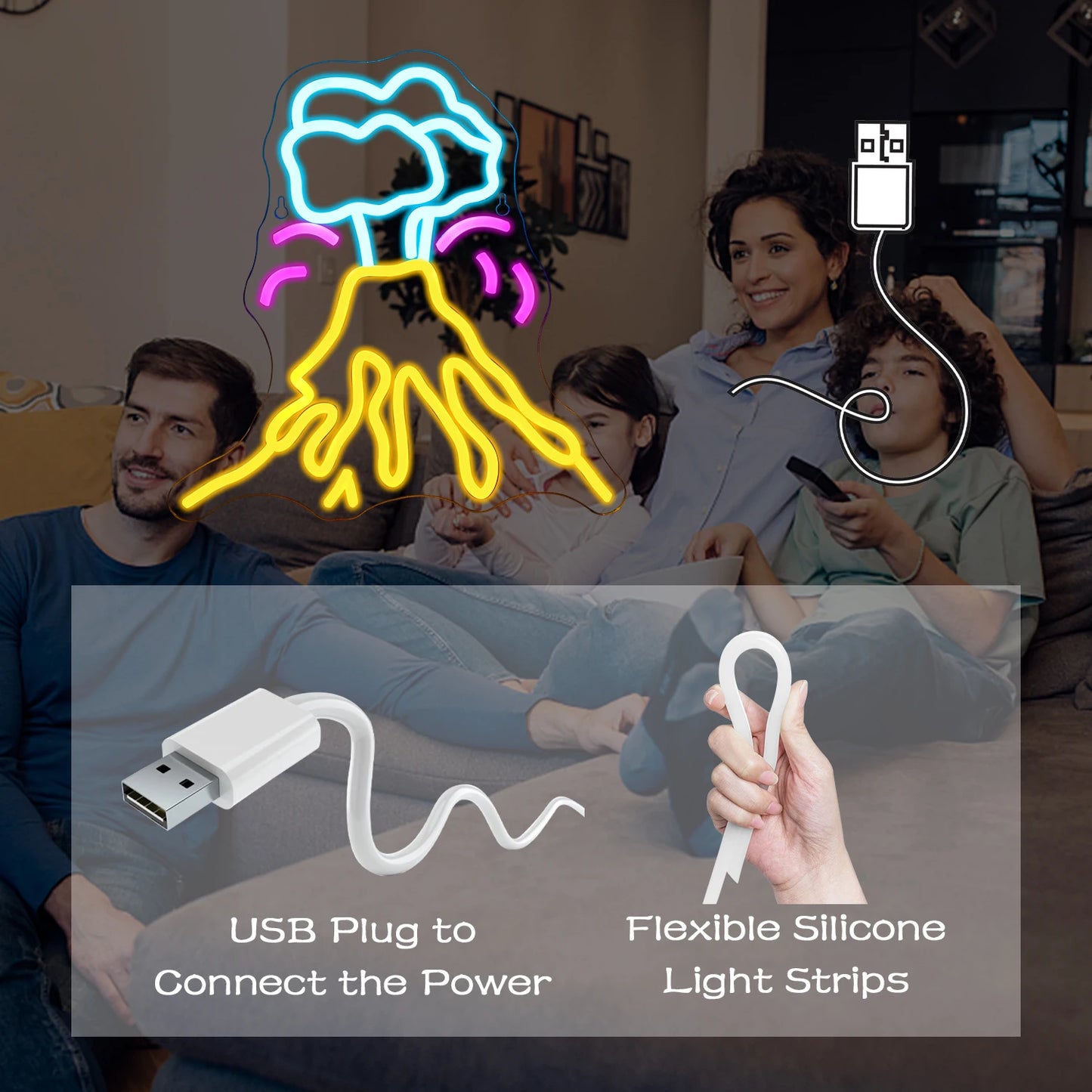 Letreiro de LED USB 5V em Forma de Vulcão - Econômico
