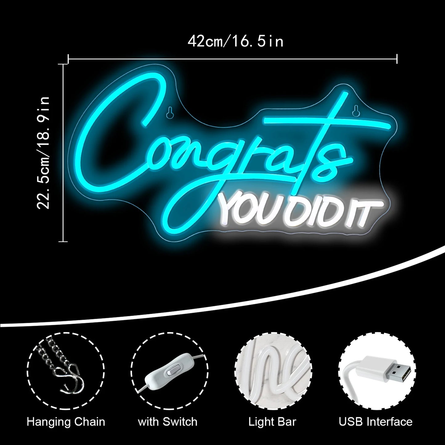 Parabéns Você Conseguiu Letreiro de LED USB 5V - Econômico