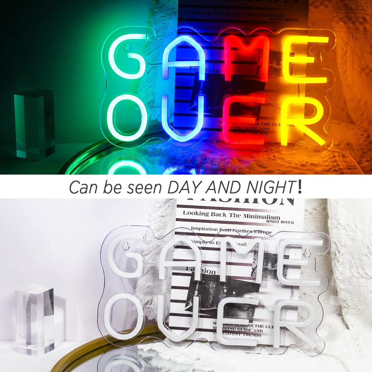 Game Over – letreiro de néon LED (5 V USB)