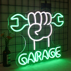 GARAGE – Mão com chave de porcas – letreiro de néon LED (5 V USB)