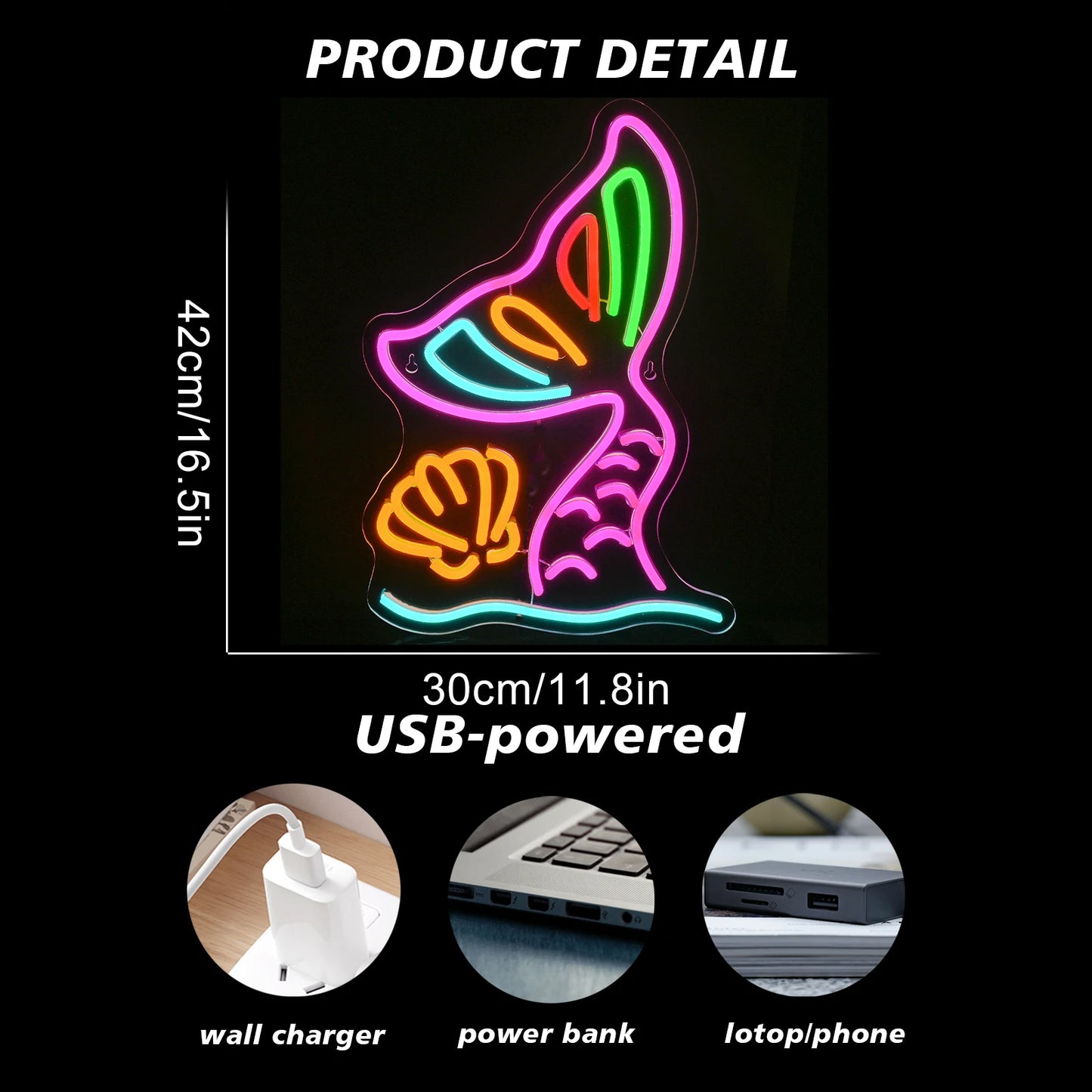 Caudas de Sereia para Meninas Letreiro de LED 5V USB - Econômico