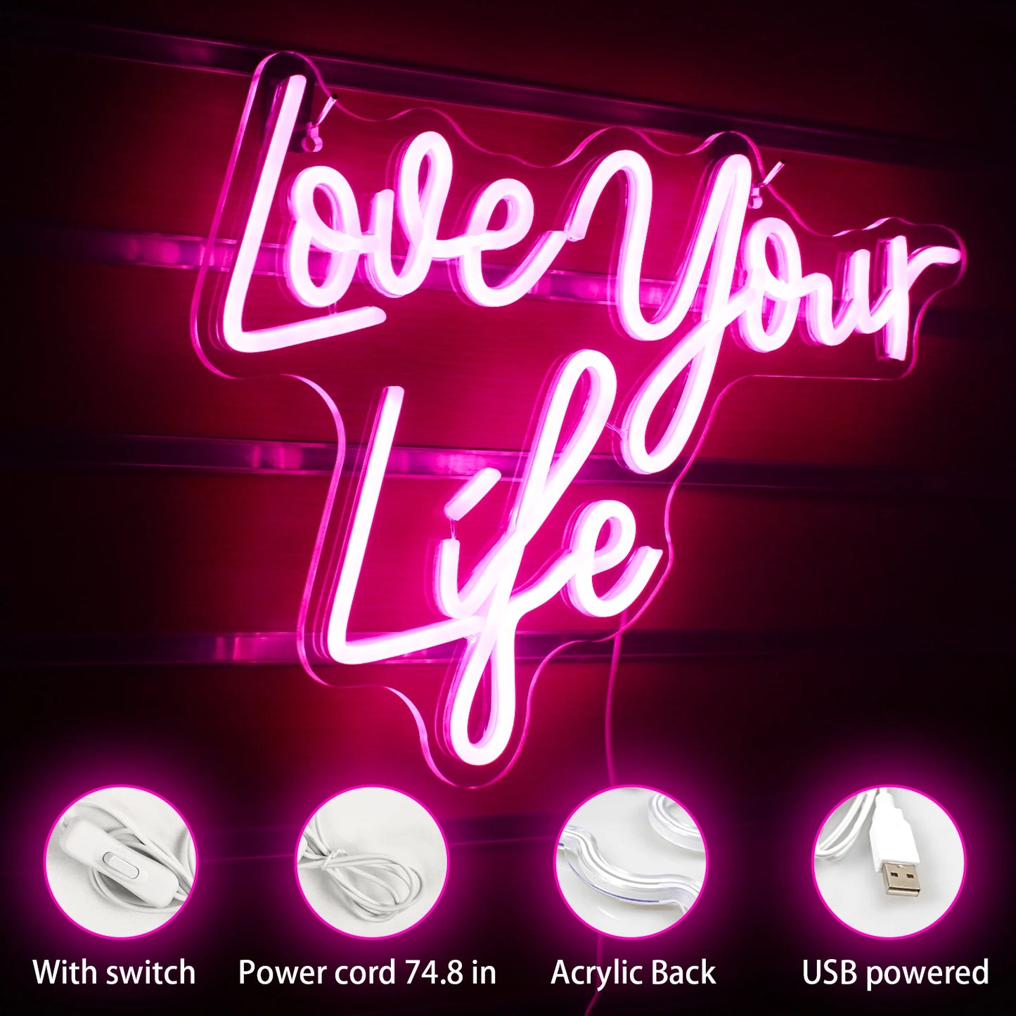 Ame Sua Vida 5V USB Letras de LED - Econômico