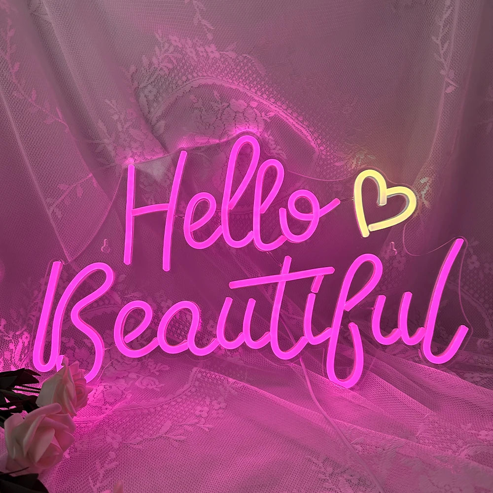 Hello Beautiful 5V USB LED Neon Sign - Budget Friendly