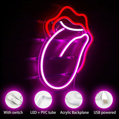 Sexy Flame Red Lips Big Tongue 5V Mini USB LED Neon Sign - Budget Friendly