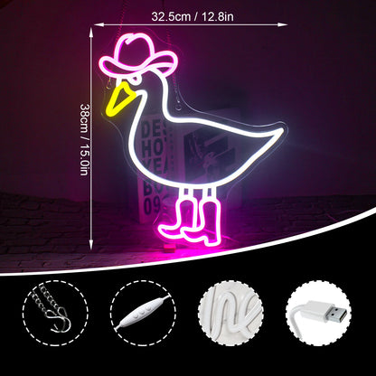 Letreiro Luminoso LED USB 5V Pato Cowboy Rosa e Branco - Econômico