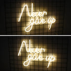 Never Give Up – letreiro de néon LED (5 V USB)