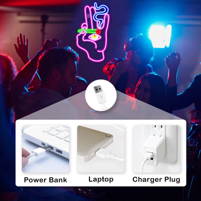 Mão Fumando Olho Letreiro de LED USB 5V - Econômico